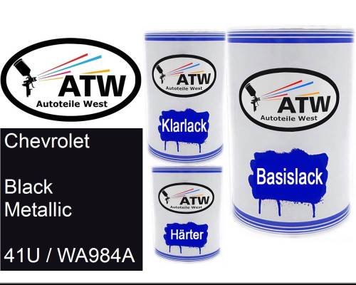 Chevrolet, Black Metallic, 41U / WA984A: 500ml Lackdose + 500ml Klarlack + 250ml Härter - Set, von ATW Autoteile West.